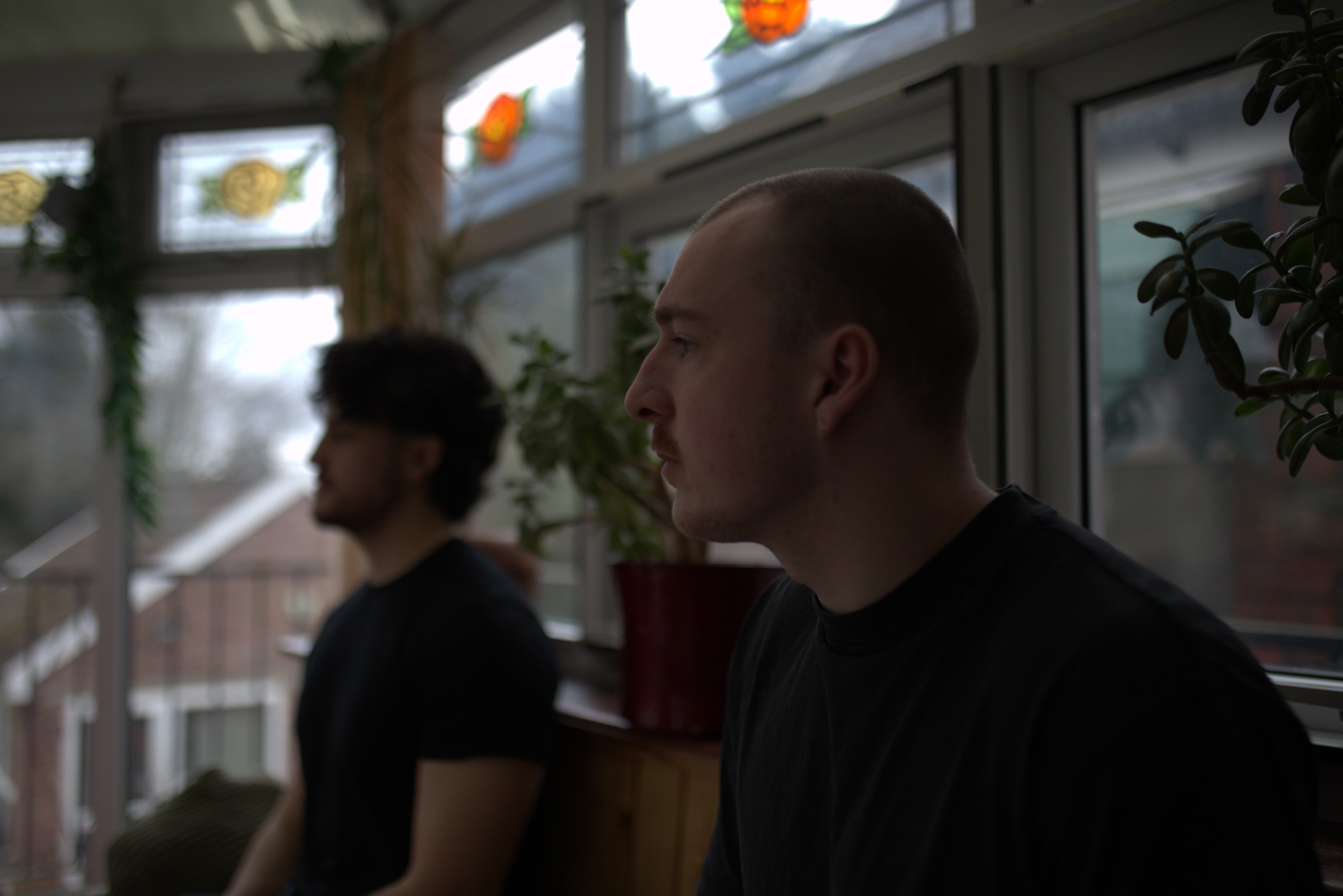 Jon and Conor on a filming shoot at a care home.