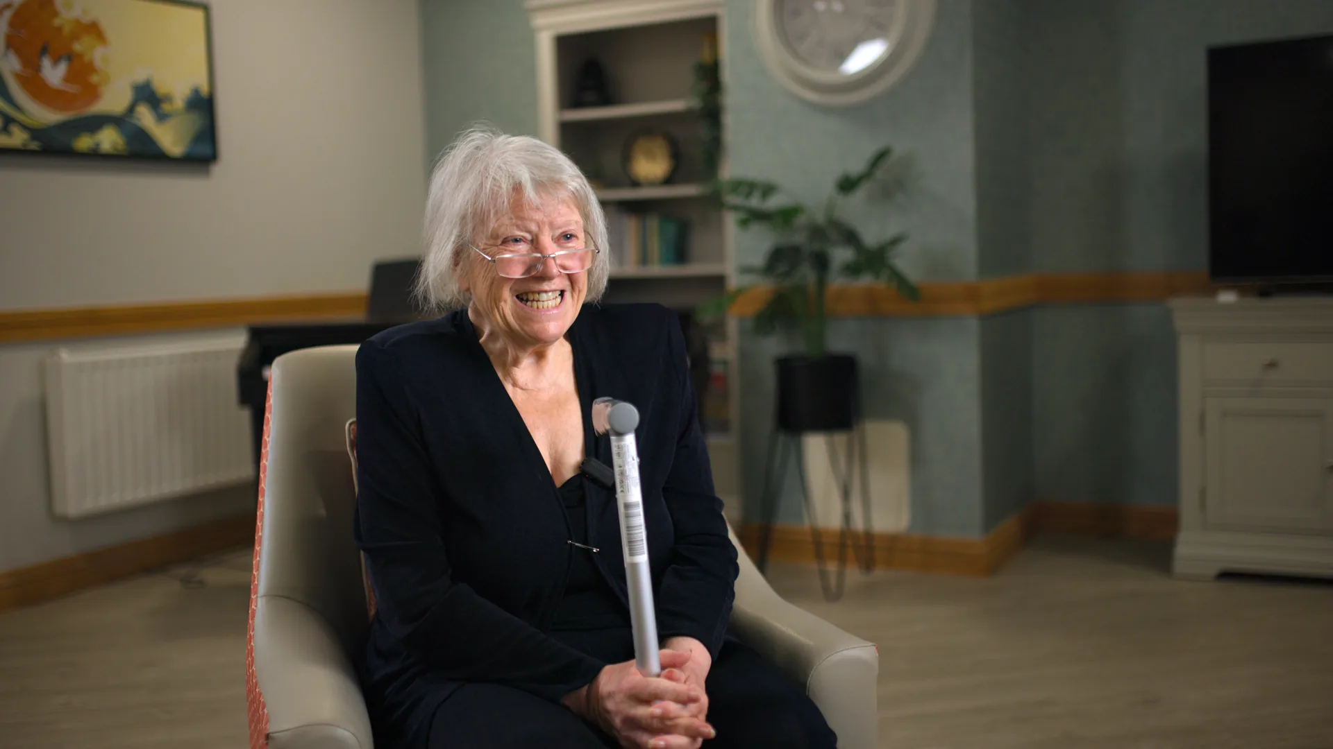 A resident laughing during her interview, nothing scripted.